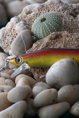 fishing remains on rocks in the sea