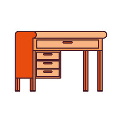 office desk in wooden with white background