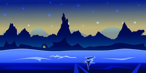 Obraz na płótnie Canvas Game night background Vector seamless. Night scene with ice, mountains and hills, 100% vector. Resize to any size. Easy color change. 