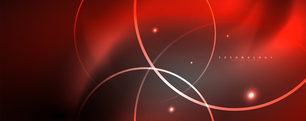 Shiny neon lights, dark abstract background with blurred magic neon light curved lines