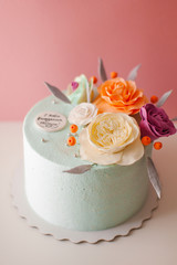 cake popsicle on a pink background
