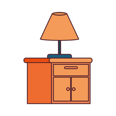 wooden drawer with lamp in white background