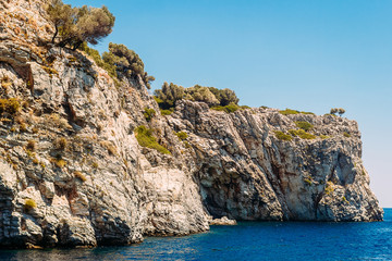 high beautiful cliffs of Turkey, blue sea, sea excursions