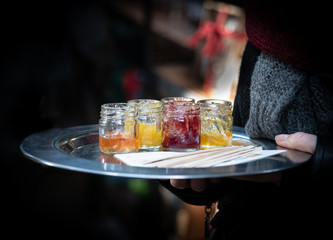 Collection of fresh delicious homemade fruit marmalades