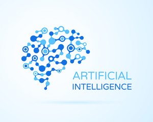 Artificial Intelligence (AI) vector logo. Artificial human brain. Artificial Intelligence and Machine Learning Concept. Neural network concept.