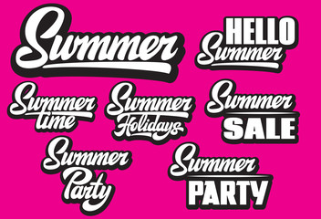 A set of vector lettering calligraphy on the theme of summer