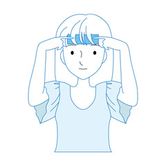 おでこに冷却シートを張る女性のイラスト