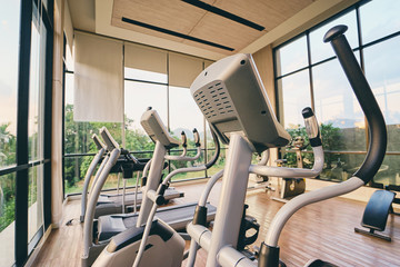 Gym equipment. Sport trainer machines.