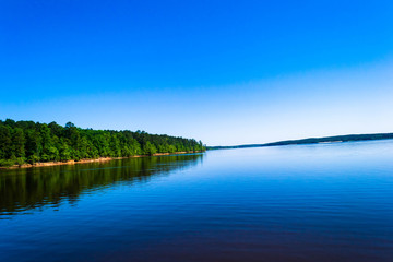 vibrant cloudless overlook of Falls Lake