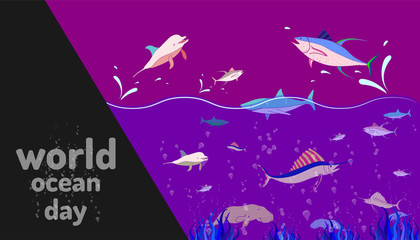 community ocean animal. world ocean day. colorful design style. vector illustration eps10