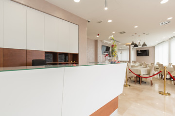 Interior of a hotel, reception area