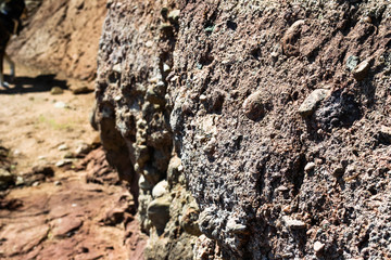 close up of the side of a rocky eroded embankment