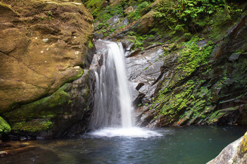Fototapeta na wymiar Waterfall of the five lakes trail in the nationalpark near Hue in Vietnam