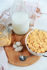 cereal breakfast set on light background one