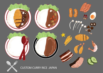 custom japan food assets curry rice ramen omelette spaghetti
