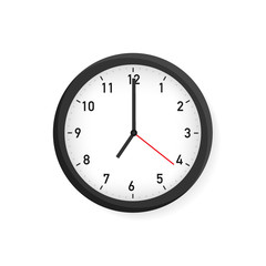 Vector simple classic black and white round wall clock. Vector stock illustration.
