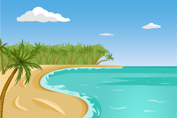 Fototapeta na wymiar Tropical beach vector illustration. Summer seascape picture