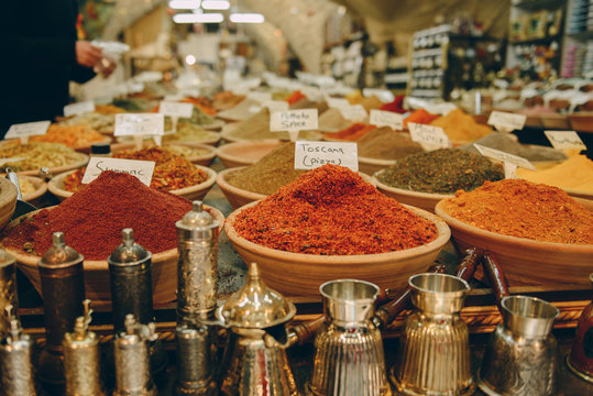 hanging spices sold at the market