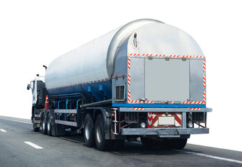 Gas Truck on highway road with tank oil  container, transportation concept.,import,export logistic industrial Transporting Land transport on the asphalt expressway 