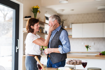 Obraz premium A senior couple in love indoors at home, talking.