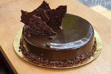 decorated pastry on a wooden table
