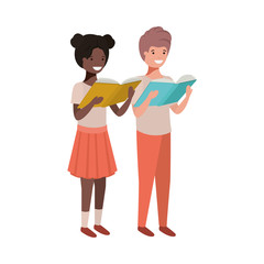 couple of student with reading book in the hands