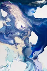 Tableaux sur verre Cristaux Papier liquide fond de peinture rose et bleu. Texture abstraite de peinture fluide, technique artistique. Mélange coloré de couleurs vibrantes acryliques. Créativité et peinture. Arrière-plan pour la conception, l& 39 impression, le motif