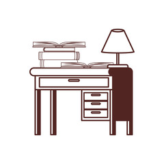 silhouette of desk with stack of books on white background