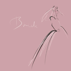 Young beautiful bride in dress. Hand-drawn fashion illustration. Sketch, vector