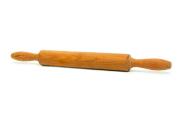 old wooden kneading stick isolated on white background