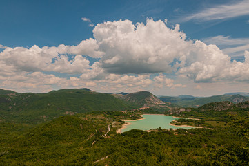 Castel San Vincenzo, Isernia, Molise, Italy. The lake. It is an artificial reservoir built at the...