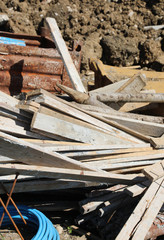 boards and building material on the construction site
