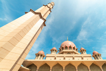 Beautiful blue sky contrast pink color of Putra  Mosque at Kuala Lumpur, Malaysia - 271468129