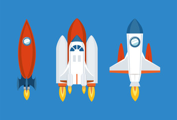 Rocket icon set over blue background design