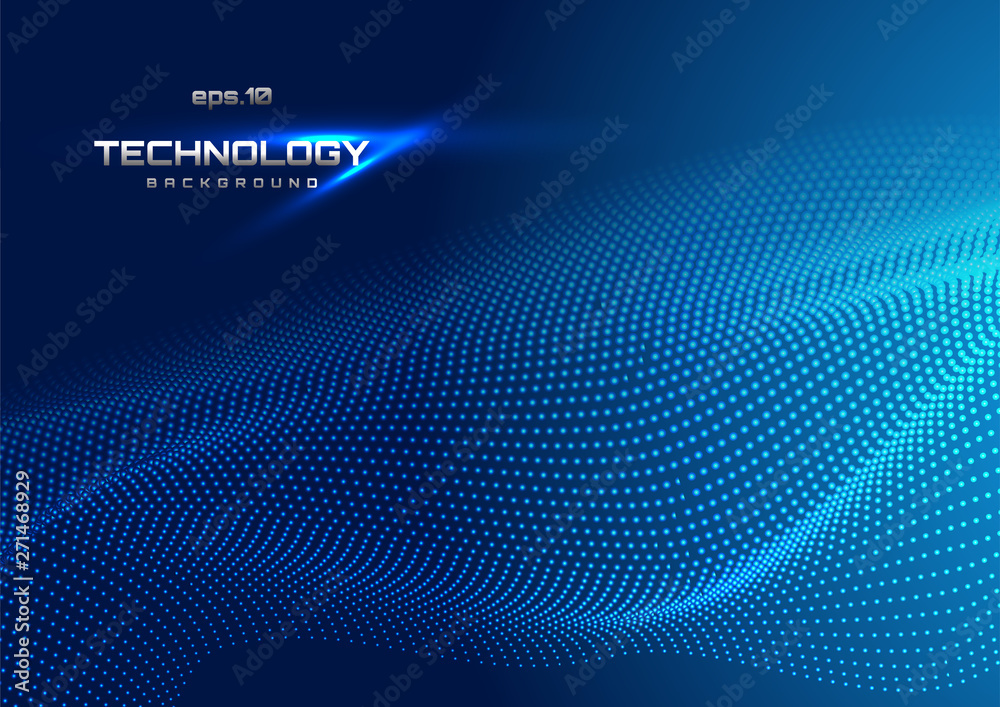 Fototapete abstract digital landscape with flowing particles. cyber technology digital background in wavy futur