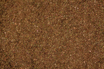 Background of shredded dried mint leaves close-up. View from above.