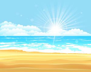 Fototapeta na wymiar Vector illustration. Blue sea and sky background. Summer holiday tropical beach background