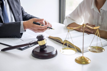 Consultation and conference of professional businesswoman and Male lawyers working and discussion...