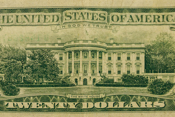 Macro shot of twenty dollar bill