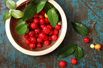 Tropical fruit also called Pitanga, Brazilian Cherry, Suriname Cherry. 