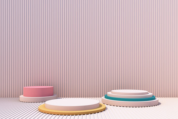 Product stand with metal sheet background. 3d render