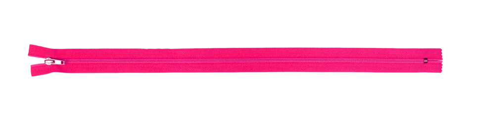 Closed pink zipper isolated over white background