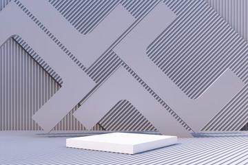 Product stand with grey metal sheet background. 3d render