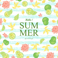 abstract background with lime fruits and leaves