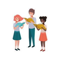 group of student with reading book in the hands