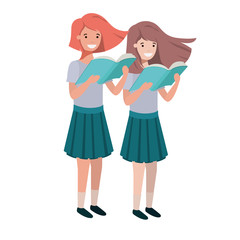 student girls with reading book in the hands