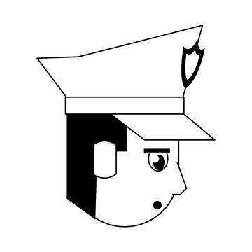 policeman face avatar cartoon character in black and white