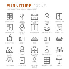 Collection of furniture line icons. 48x48 Pixel Perfect. Editable stroke