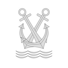   Ship anchors and waves. Vector icon isolated on white background.