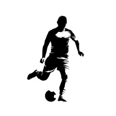 Fototapeta na wymiar Soccer player kicking ball, isolated vector silhouette. Football, team sport